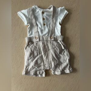 Striped Tan Kids Overalls 4-6 Months